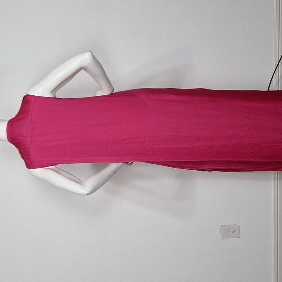 Pink Silky Button Front Coquette Romantic Barbiecore Side Slit Shirt Maxi Dress - Picture 7 of 9